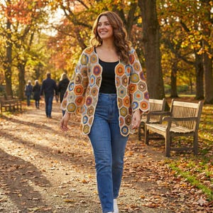 Crochet Granny Square Cardigan, Handmade Boho Cotton Jacket, Colorful Hippie Style Sweater, Vintage Inspired Patchwork Coat