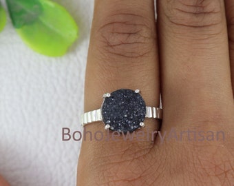 Black Ring Black Druzy Ring Black Stone Ring Stone Ring Faux Druzy Ring Statement Ring Adjustable Ring Gift for Mom Gift for Her