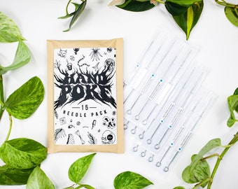 Variety 15 Pack of Hand Poke Tattoo Needles - 3 RL, 5RL, and 7RL for professional quality stick pokes and practice!