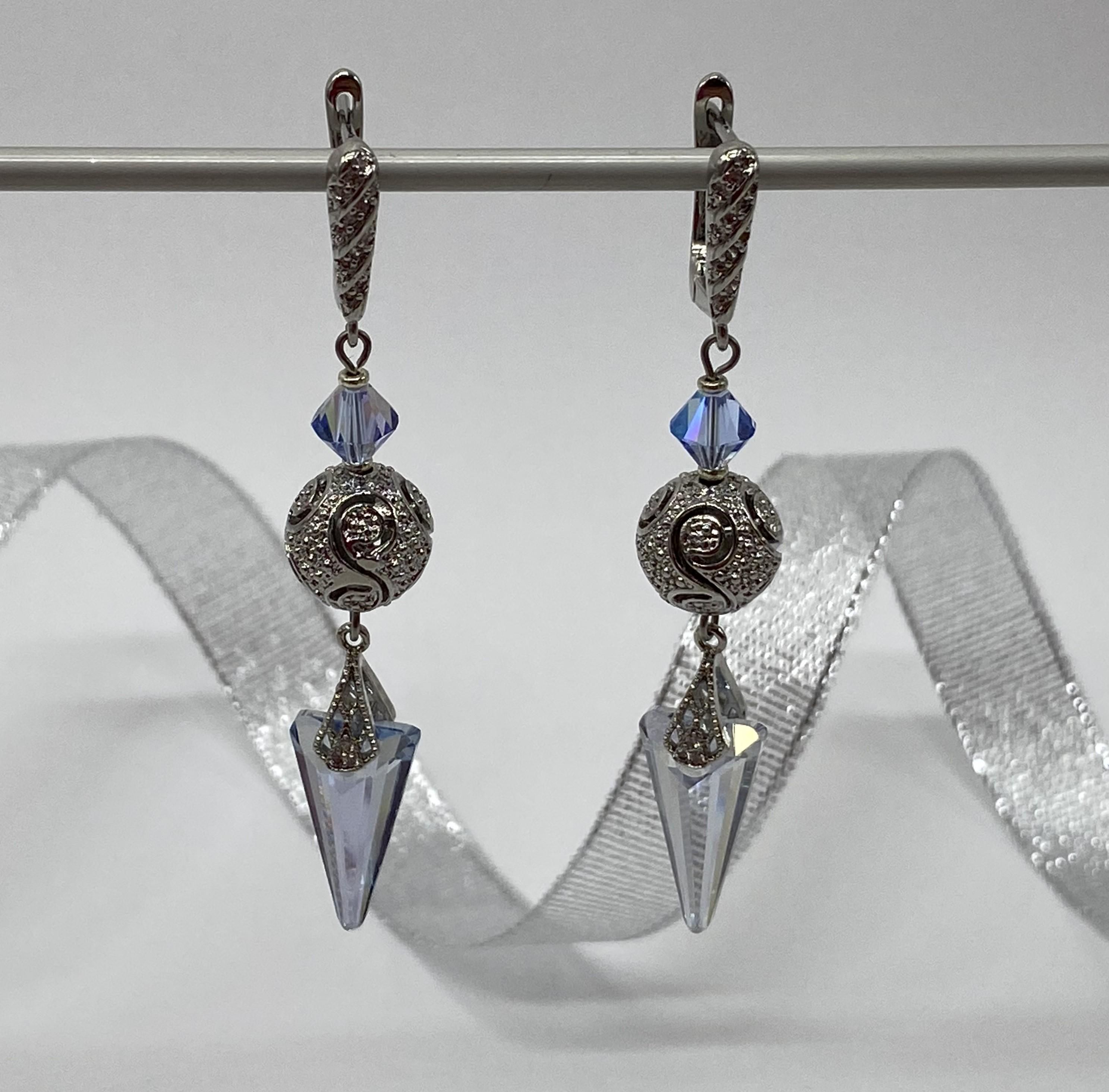 Long Drop Earrings With Swarovski Crystal Spike Blue Shade