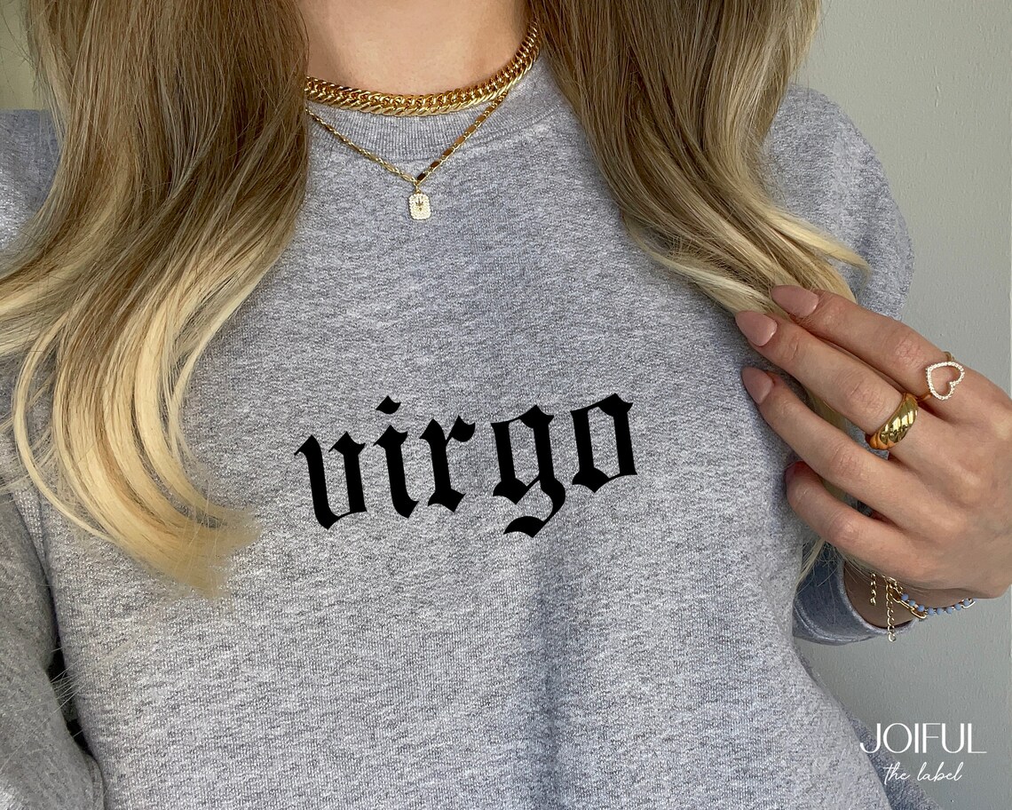 Virgo Zodiac Sweatshirt Old English Virgo Sweatshirt Grey Etsy