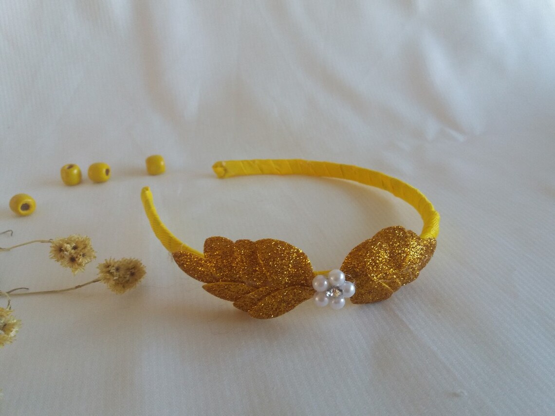 Yellow girl headband with glitter foam ornament Thin yellow Etsy