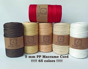 5 mm (0.2") PP Macrame cord, 100% PP Polyester Macrame yarn 100m (328 ft) - 65 colors
