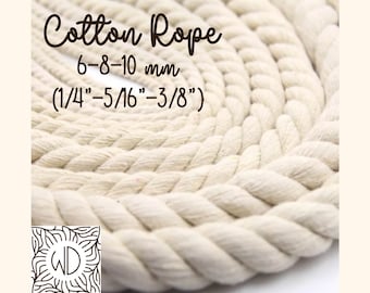6-10 mm (1/4"-3/8") 100% Twisted Cotton Rope, Macramé Crafting Cord, DIY Macrame Rainbow Twisted Rope