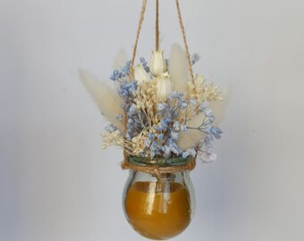 Boho Home Decor - Glass jars with dried flowers and beeswax 07