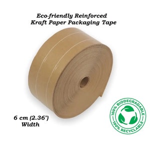200 m (656 ft) Water-activated Reinforced Kraft Paper Tape 6 cm (2.36"), eco-friendly Packaging Tape
