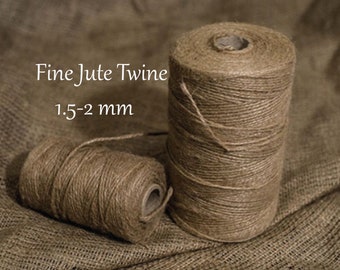 1.5-2 mm 100% Natural Fine Jute Twine Rope, Twine Rustic Cord for crochet, Rustic Wedding Party Decoration, Natural rope for Wrapping Gifts