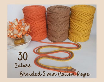 5 mm (0.2") Braided Macrame Cord 100m (328 ft) - 30 colors - 100% Cotton Yarn, Braided cotton cord