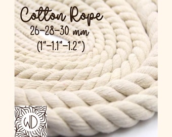 26-30 mm (1"-1.2") 100% Twisted Cotton Rope, Crafting Cord, gyms Twisted Rope, training grounds rope