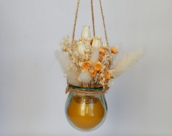 Boho Home Decor - Glass jars with dried flowers and beeswax 09