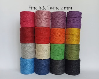 2 mm 100% Natural Colored Fine Jute Twine, 16 colors, roll 90m (295ft), Twine for crochet, Rustic Wedding Party Decoration, Wrapping Gifts
