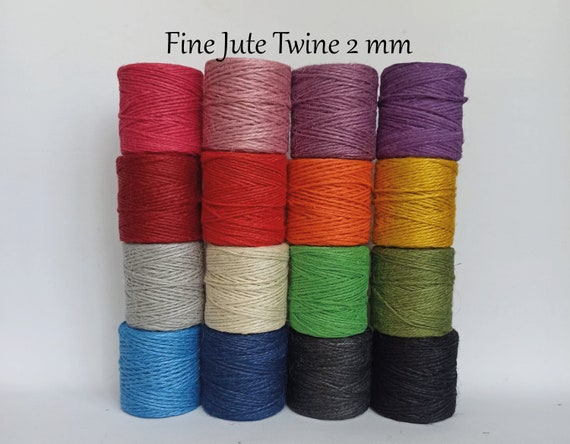 2 mm 100% Natural Colored Fine Jute Twine, 16 colors, roll 90m (295ft), Twine for crochet, Rustic Wedding Party Decoration, Wrapping Gifts