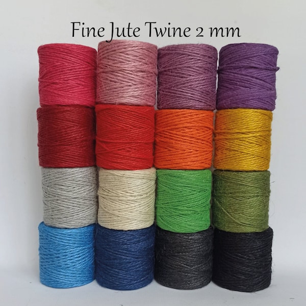 2 mm 100% Natural Colored Fine Jute Twine, 16 colors, roll 90m (295ft), Twine for crochet, Rustic Wedding Party Decoration, Wrapping Gifts