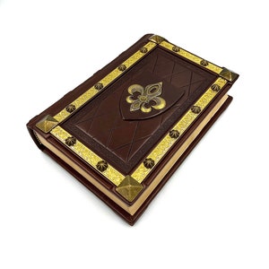 Wapenschild van de lelie - heraldisch boek - koninklijk schetsboek - leren dagboek in middeleeuwse stijl - fleur de lis - fantasiedagboek - goochelaarboek
