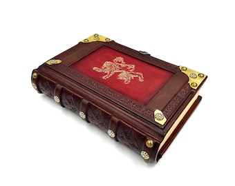 Medieval styled leather journal - Heraldic book - Royal sketchbook - Lion coat of arms - Fantasy journal - Magician book