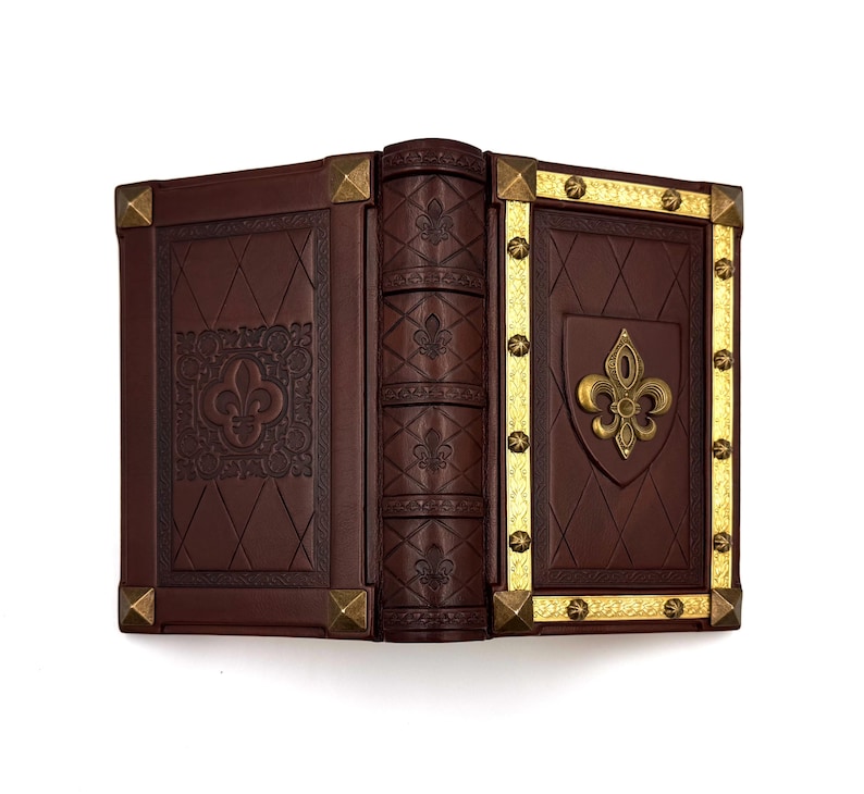 Stemma del giglio - Libro araldico - Taccuino reale - Diario in pelle in stile medievale - Giglio di giglio - Diario fantasy - Libro del mago immagine 4