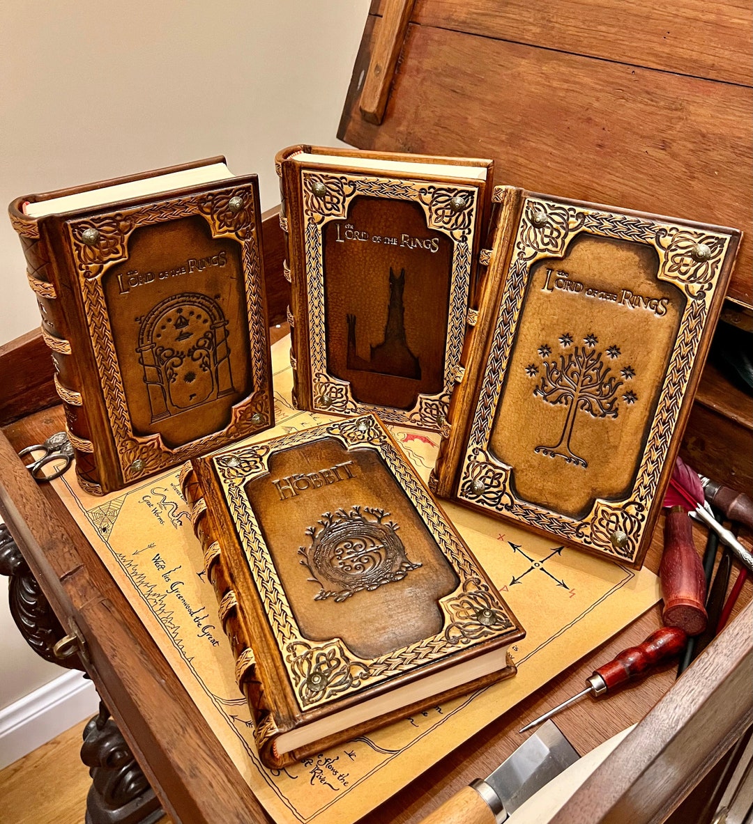 The Lord of the Rings Leather Books, the Hobbit Book, Leatherbound Tolkien Books, Set, English