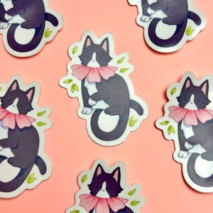 Pegatina de gato con flores / Pegatina de gatito / Pegatina de animal lindo / Pegatina para portátil / Pegatina de vinilo