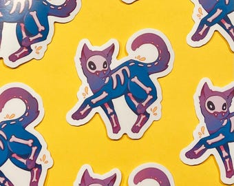 Pegatina de gato esqueleto / Pegatina de gato / Pegatina de animalito adorable / Pegatina para portátil / Pegatina de vinilo