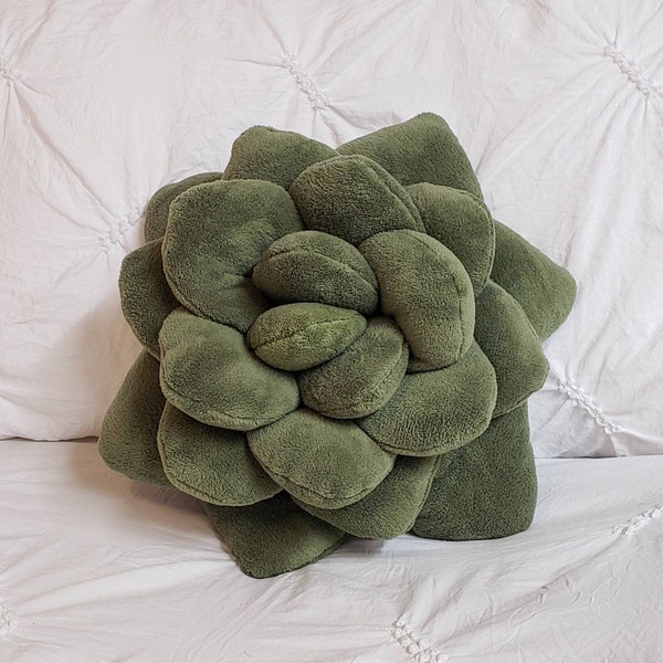 Plush Succulent Pillow 16" / Handmade / Olive Green Color / Plant Pillow / Decorative Pillow / Plant Lover