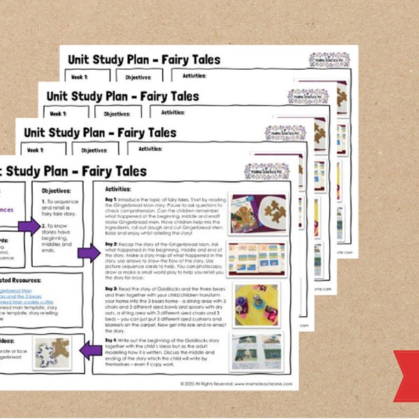 Fairy Tales (4 Week Unit Study) // Kids Educational Printable //  Teaching plan // Education