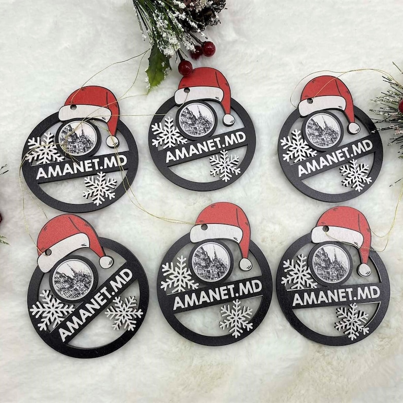 Corporate gifts christmas ornaments photo plastic