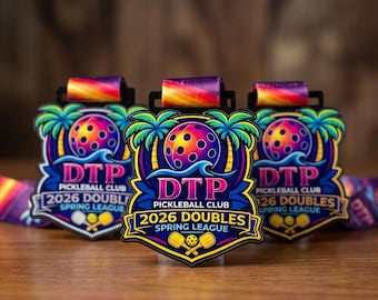 Custom Pickleball Medals, Personalized Doubles League Awards, Metal Event Medals