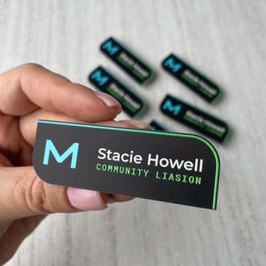 Black metalic nametag, Custom name tag, Personalised name badge, Engraved name tag, Office name tag, Employee name badge, Name tag with logo
