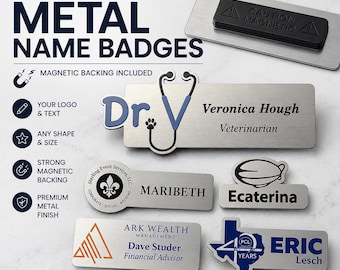 Custom Brushed Silver Aluminum Magnetic Name Badges: Logo, Text, Any Shape