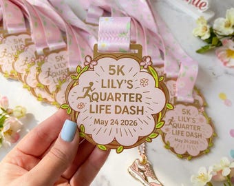 Custom Floral Birthday Run Medal, Personalized 5K Award, Kids Race Keepsake