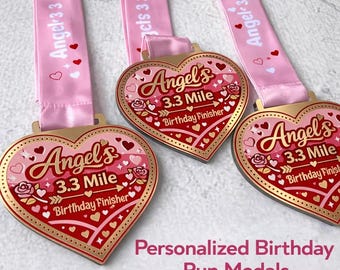 Custom Heart Medal – Birthday Run Finisher, Personalized Name & Distance