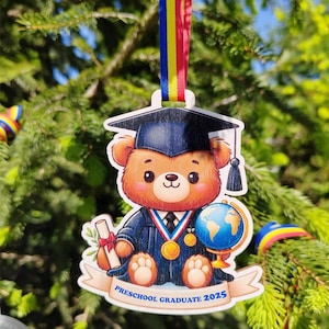 Preschool Graduate Medal, Custom Graduate Bear, Cute Grad Gifts for Kids, Personalized School Medal, Wooden Custom Shape Medal