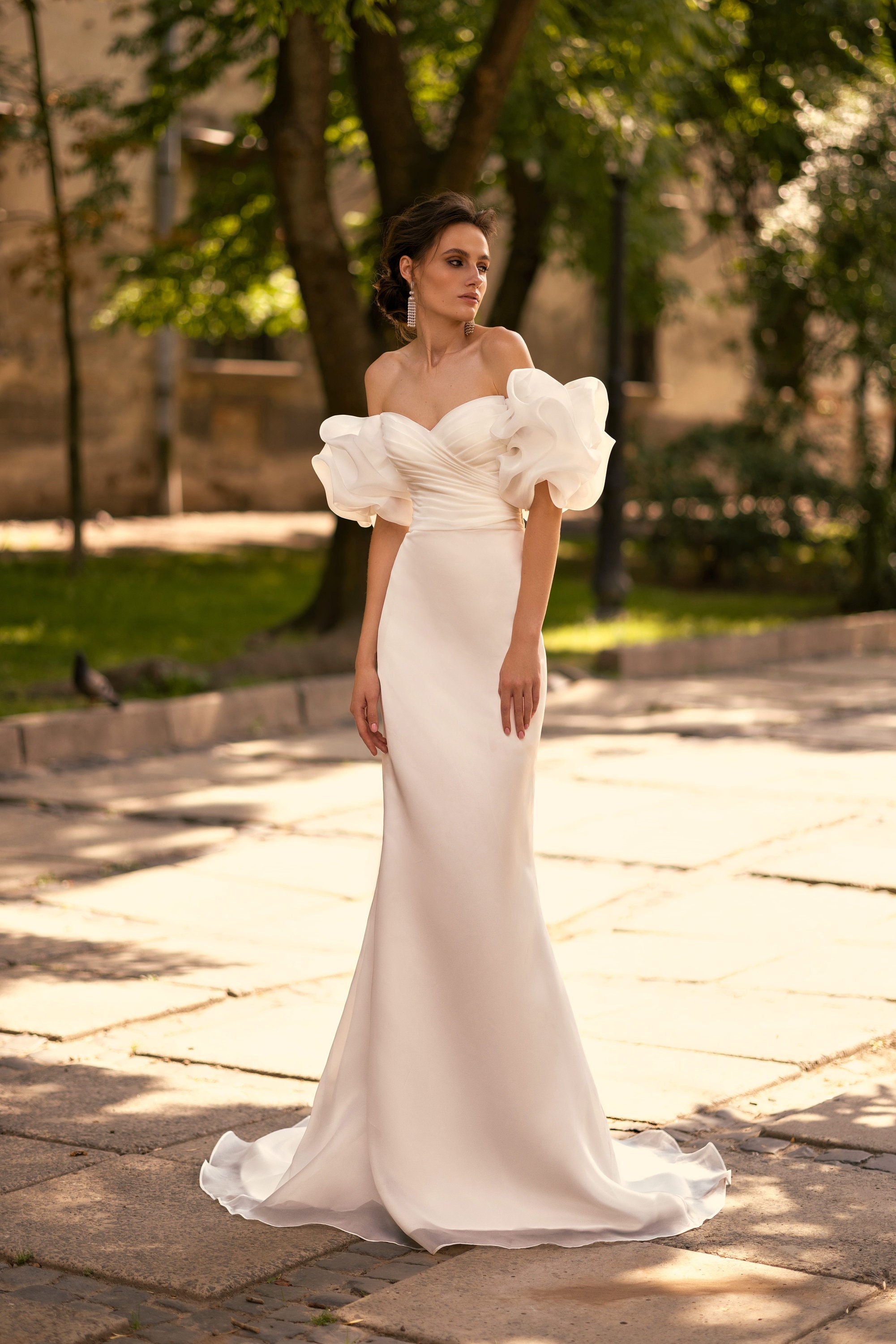 Unique Wedding Dress, Simple Wedding Dress, Satin Bridal Gown, Puffed ...