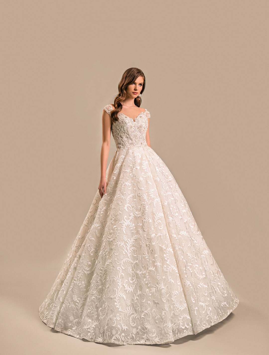 Lace Wedding Dress, Embroidered Bridal Dress, Custom Bridal Gown, Long ...