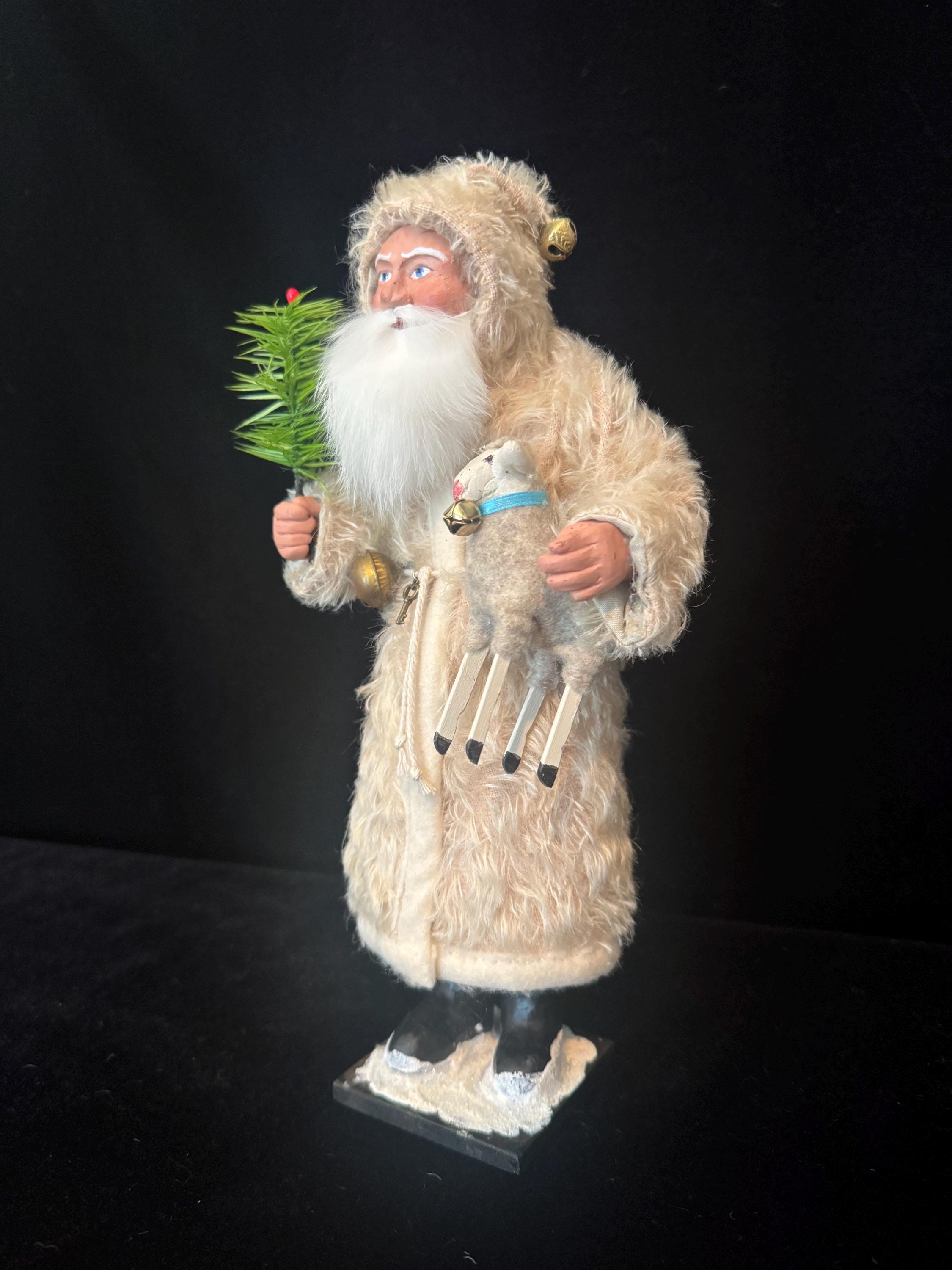 German Santa 10” Reproduction Antique German Santa Candy Container in German Wool ...