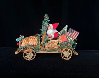 Vintage Wicker Car and Replica German Artisan Santa
