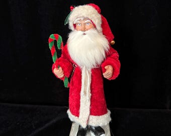 Artisan Reproduction of Antique German Santa Candy Container in Furry Red Coat
