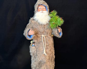 Antique German Santa Candy Container Reproduction – Mohair Coat and a pocket full of Vintage Toys
