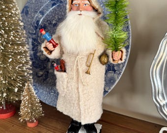 10" Reproduction of Antique German Santa Candy Container with Antique Erzebirge Toys