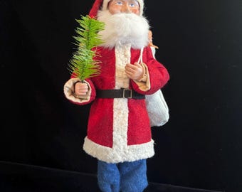 12” Replica Antique German Woodcutter Santa Candy Container With Sack of Vintage Toys
