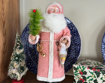 Artisan Reproduction of Antique German Santa Candy Container 11” Tall in Wool Felt