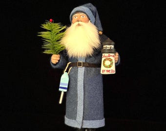 Blue Maine Santa Candy Container: Maine Artisan Lighthouse Lobster Buoy