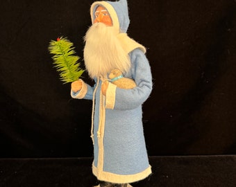 12” Antique German (Replica) Santa Candy Container: Ocean Blue with Woolen Sheep