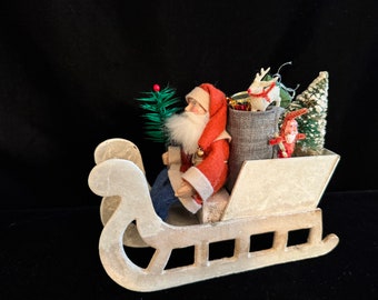 8” Sleigh With German Antique Santa (replica), Tree and Toys