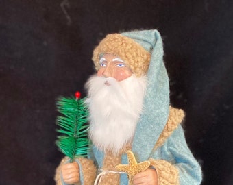 12” Blue Antique German (replica) Father Christmas Candy Container with Starfish