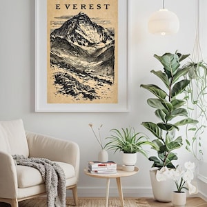Mount Everest Vintage Travel Poster – Retro Himalayan Wall Art – Adventure Decor – Digital Download
