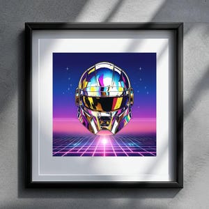 Daft Punk Helmet Print: Retro-Futuristic Cyberpunk Art (Digital Download