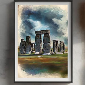 Stonehenge Watercolour Print - Instant Download | British Landmark Art | Moody Landscape Wall Decor