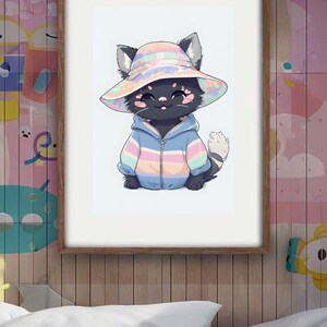 Kawaii Cat Print: Retro Style Wall Art (Digital Download)