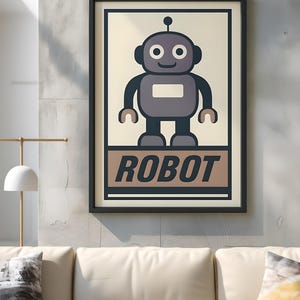 Retro Robot Pop Art Print: Mid-Century Modern Kids Room Decor (Digital Download 14x20in JPG)